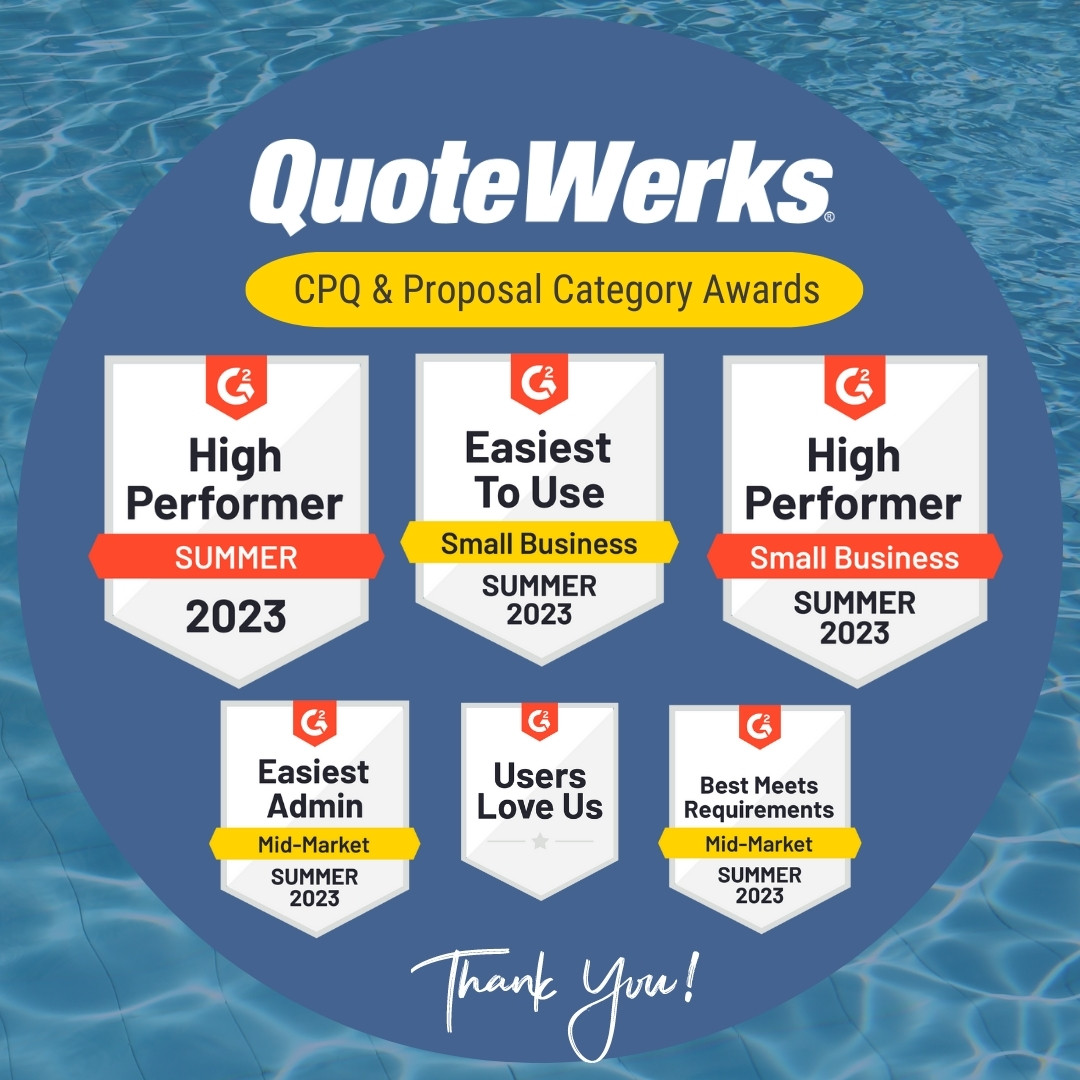 We have recently been honored with six G2 badges in the CPQ and Proposal categories, signifying the exceptional quality and value of QuoteWerks