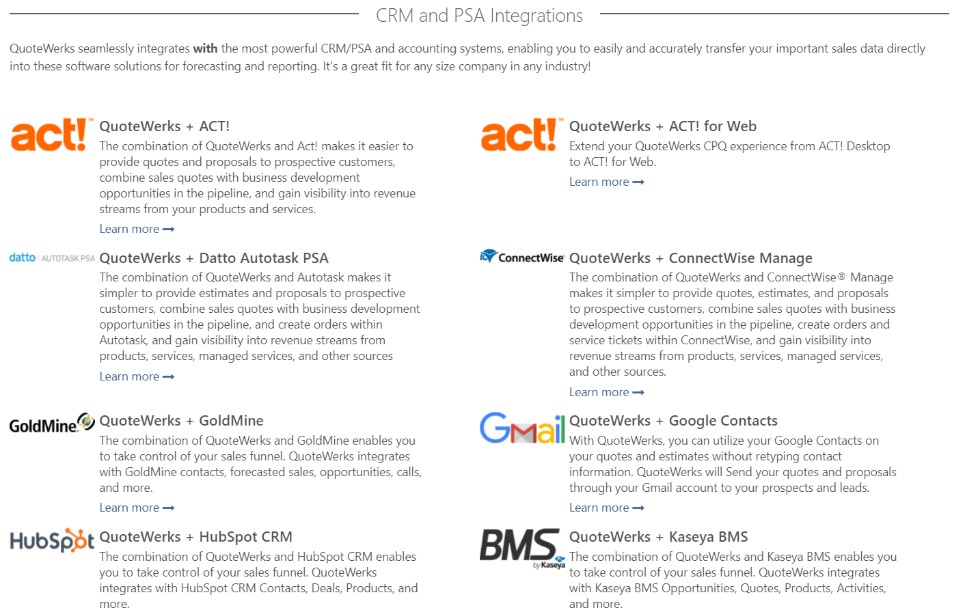 QuoteWerks integrates with these CRMs