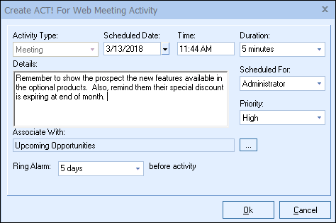 QuoteWerks Creates a Meeting in ACT! for Web