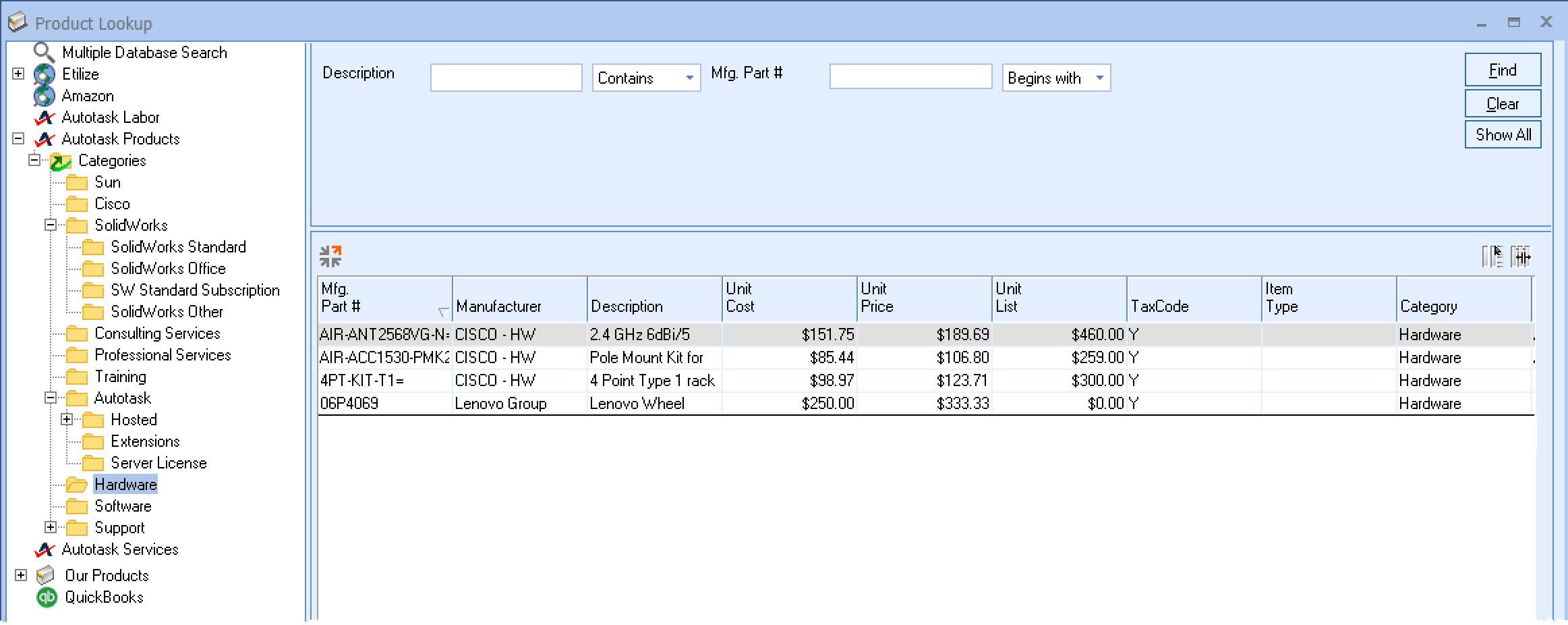 QuoteWerks Creates Products, Services, Labor in Datto Autotask PSA
