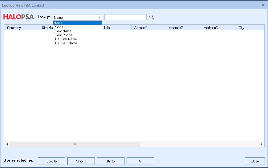 QuoteWerks Searches HaloPSA for Contacts