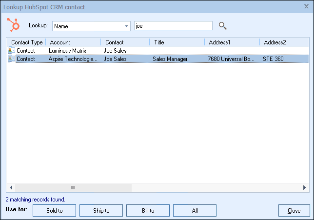 QuoteWerks Searches HubSpot CRM for Contacts