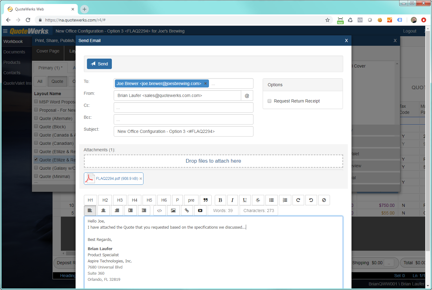 QuoteWerks Web: Email your quotes via QuoteValet or auto-attach the PDF