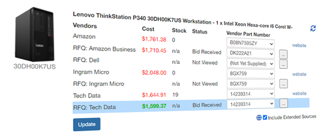 VendorRFQ: Access Vendor price bids from within QuoteWerks