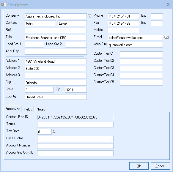 QuoteWerks can pull lookup list information from the 
					contact