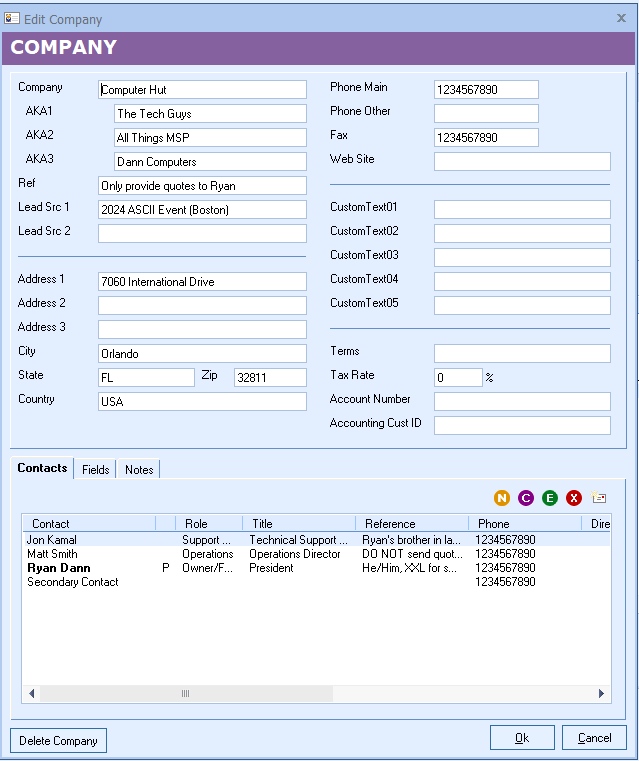 QuoteWerks can pull lookup list information from the
contact