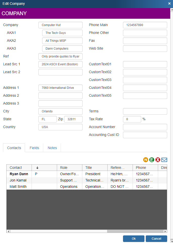 QuoteWerks can pull lookup list information from the
contact