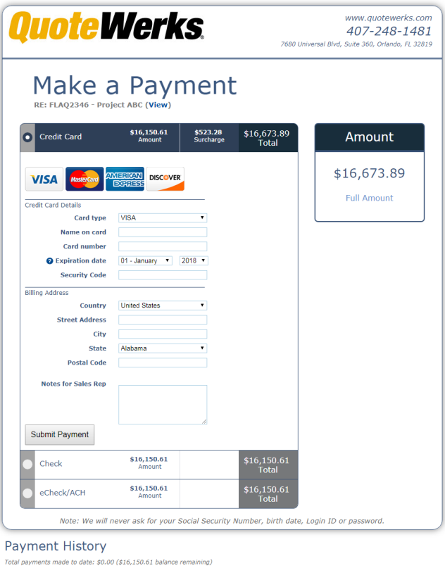 QuoteWerks Payment Options